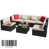Devoko 7 Pieces Outdoor Sectional Sofa,  L Shape Patio Wicker Seating Sets