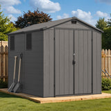 Devoko Plastic Outdoor Storage Shed - Lockable Resin Tool Shed with Window & Floor - Easy Assembly for Garden, Backyard