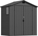 Devoko Plastic Outdoor Storage Shed - Lockable Resin Tool Shed with Window & Floor - Easy Assembly for Garden, Backyard