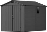 Devoko Plastic Outdoor Storage Shed - Lockable Resin Tool Shed with Window & Floor - Easy Assembly for Garden, Backyard