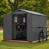 Devoko Plastic Outdoor Storage Shed - Lockable Resin Tool Shed with Window & Floor - Easy Assembly for Garden, Backyard