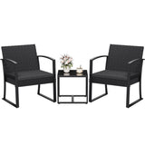 Devoko 3 Pieces Outdoor Plastic Bistro Set Patio Conversation Set with Cushion and Table, Black