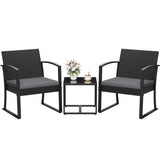 Devoko 3 Pieces Outdoor Plastic Bistro Set Patio Conversation Set with Cushion and Table, Black