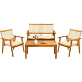 Devoko Outdoor Patio Conversation Sets, 4PCS Hand-Woven Rope Acacia Wood  Furniture Sets for Balcony, Backyard, Garden, Poolside, Beige