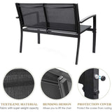 Vineego 4 Pieces Patio Furniture Outdoor furniture Outdoor Patio Furniture Set Textilene Bistro Set Modern Conversation Set Black Bistro Set with Loveseat Tea Table for Home, Lawn and Balcony (Black)