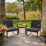 Devoko 3 Pieces Outdoor Plastic Bistro Set Patio Conversation Set with Cushion and Table, Black