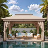Vineego 10×13 ft Outdoor Pop Up Gazebo with Mosquito Netting，Double Roof Gazebo with Double Curtains for Backyard, Garden and Patio