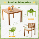 Devoko 5 PCS Acacia Wood Patio Furniture Set Square table and Chairs with Cushions for 4 People,Burlywood