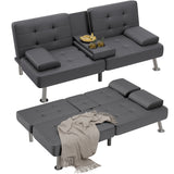 Devoko Futon Sofa Bed Folding Leather Modern Couch with 2 Cup Holders,Removable Armrests,Black