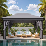 Vineego 10×13 ft Outdoor Pop Up Gazebo with Mosquito Netting，Double Roof Gazebo with Double Curtains for Backyard, Garden and Patio