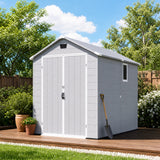 Devoko 6X8 FT Resin Outdoor Storage Shed with Floor, Light Grey, Plastic Tool Sheds with Window and Lockable Door, Weather-Resistant Garden Shed, Easy Assembly for Backyard, Patio, Lawn
