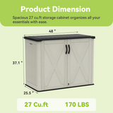 Devoko 26 Cu Ft Resin Outdoor Storage Cabinet, Plastic Horizontal Shed Resin Storage Shed with Lockable Door, Water-Resistant Backyard Storage Box for Garden Patio, Beige, Shelf Not Included
