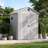 Devoko 6X4 FT Plastic Outdoor Storage Shed with Floor, Light Grey, Resin Tool Sheds with Lockable Door and Window, Weather-Resistant Garden Shed, Easy Assembly for Backyard, Patio, Lawn