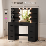 Devoko Vanity Desk with Adjustable Lighted Mirror, Vanity Table Set with Drawers & Storage Shelves, Makeup Vanity for Bedroom Dressing Room