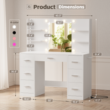 Vineego Vanity Desk with Adjustable Lighted Mirror, Vanity Table Set with Drawers & Storage Shelves, Makeup Vanity for Bedroom Dressing Room