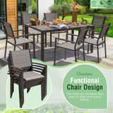 Devoko 7 Pieces Patio Dining Set Outdoor Furniture Set 6 Stackable Textilene Armchairs with Rectangular Table, Light Gray