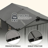 Devoko 6x8 FT Resin Outdoor Storage Shed with Floor, Outside Large Sheds Plastic Waterproof Tool Storage Shed with Window and with Lockable Door for Garden, Backyard, Patio, Lawn, Dark Gray