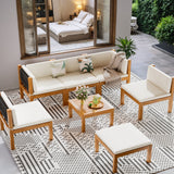 Homall 7 Pieces Acacia Wood Patio Conversation Set Wood Sectional Set Outdoor Furniture Set with Cushions, White