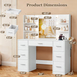 Vineego Vanity Desk with Adjustable Lighted Mirror, Vanity Table Set with Drawers & Storage Shelves, Makeup Vanity for Bedroom Dressing Room