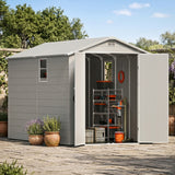 Devoko 6x10 FT Resin Outdoor Storage Shed with Floor, Large Outside Sheds Plastic Waterproof Tool Garden Shed with Windows and Lockable Door for Backyard, Patio, Lawn, Light Gray