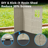 Devoko 8x10 FT Resin Storage Shed with Floor, Outdoor Plastic Garden Sheds Tool Outside Sheds with DIY Window and Lockable Door, Kick-it Shed for Patio, Backyard, Lawn, Beige