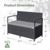 Vineego Outdoor rattan love seat Patio Furniture Loveseat with Base Storage Rattan Sofa,Black & Gray