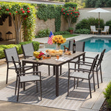 Vineego 7 Pieces Patio Dining Set Outdoor Furniture Set 6 Stackable Textilene Armchairs with Rectangular Table