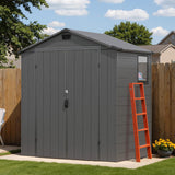 Devoko Plastic Outdoor Storage Shed - Lockable Resin Tool Shed with Window & Floor - Easy Assembly for Garden, Backyard