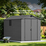 Devoko Plastic Outdoor Storage Shed - Lockable Resin Tool Shed with Window & Floor - Easy Assembly for Garden, Backyard