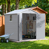 Devoko Plastic Outdoor Storage Shed - Lockable Resin Tool Shed with Window & Floor - Easy Assembly for Garden, Backyard
