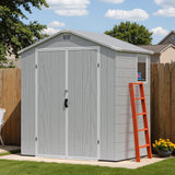 Devoko Plastic Outdoor Storage Shed - Lockable Resin Tool Shed with Window & Floor - Easy Assembly for Garden, Backyard