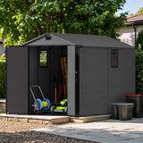 Devoko Plastic Outdoor Storage Shed - Lockable Resin Tool Shed with Window & Floor - Easy Assembly for Garden, Backyard