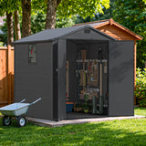 Devoko Plastic Outdoor Storage Shed - Lockable Resin Tool Shed with Window & Floor - Easy Assembly for Garden, Backyard