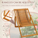 Vineego 3 Pieces Wood Patio Bistro Set Chaise Lounge , Outdoor Folding Acacia Furniture Set