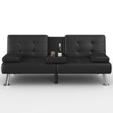 Devoko Modern Faux Leather Futon Sofa Bed Convertible Folding Sofa Bed Removable Armrests and 2 Cup Holders ,Black