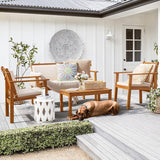 Devoko 4pcs Patio Wood Furniture Sets with Cushion and Table, Outdoor Acacia Conversation Chair and Table Sets, BeigeC