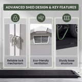 Devoko 6x10 FT Resin Outdoor Storage Shed with Floor, Large Outside Sheds Plastic Waterproof Tool Garden Shed with Windows and Lockable Door for Backyard, Patio, Lawn, Light Gray