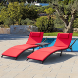 Vineego 3 Pieces Patio Outdoor Chaise Lounge Chair Clearance Outdoor Furniture Set PE Rattan Adjustable Folding Pool Lounge Chair