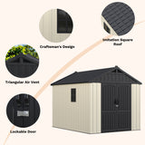 Devoko 8x10 FT Resin Storage Shed with Floor, Outdoor Plastic Garden Sheds Tool Outside Sheds with DIY Window and Lockable Door, Kick-it Shed for Patio, Backyard, Lawn, Beige