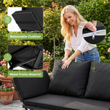 Devoko Patio Wicker Daybed with Adjustable Armrest, Outdoor PE Rattan Sofa Bed for All-Weather Use