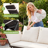 Devoko Patio Wicker Daybed with Adjustable Armrest, Outdoor PE Rattan Sofa Bed for All-Weather Use