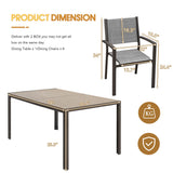 Vineego 7 Pieces Patio Dining Set Outdoor Furniture Set 6 Stackable Textilene Armchairs with Rectangular Table