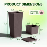 Devoko 2 Pack 24" Tall Outdoor Plastic Planters with Removable Inner Pots, UV Resistant Faux Wicker Rattan Patio Planters, Large Tapered Design for Balcony Garden Living Room, Black