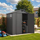 Devoko Plastic Outdoor Storage Shed - Lockable Resin Tool Shed with Window & Floor - Easy Assembly for Garden, Backyard