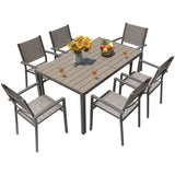 Vineego 7 Pieces Patio Dining Set Outdoor Furniture Set 6 Stackable Textilene Armchairs with Rectangular Table