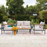 Devoko 4 Pieces Patio Conversation Set Outdoor Metal Frame Table and Thick Cushion, Gray