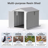 Devoko 6x10 FT Resin Outdoor Storage Shed with Floor, Large Outside Sheds Plastic Waterproof Tool Garden Shed with Windows and Lockable Door for Backyard, Patio, Lawn, Light Gray