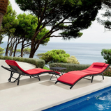 Vineego 3 Pieces Patio Outdoor Chaise Lounge Chair Clearance Outdoor Furniture Set PE Rattan Adjustable Folding Pool Lounge Chair