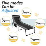 Vineego Outdoor Folding Chaise Lounge Chair, Portable Reclining Adjustable Metal Tanning Chair with Side Storage Bag for Beach Patio Pool