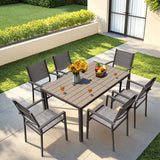 Vineego 7 Pieces Patio Dining Set Outdoor Furniture Set 6 Stackable Textilene Armchairs with Rectangular Table